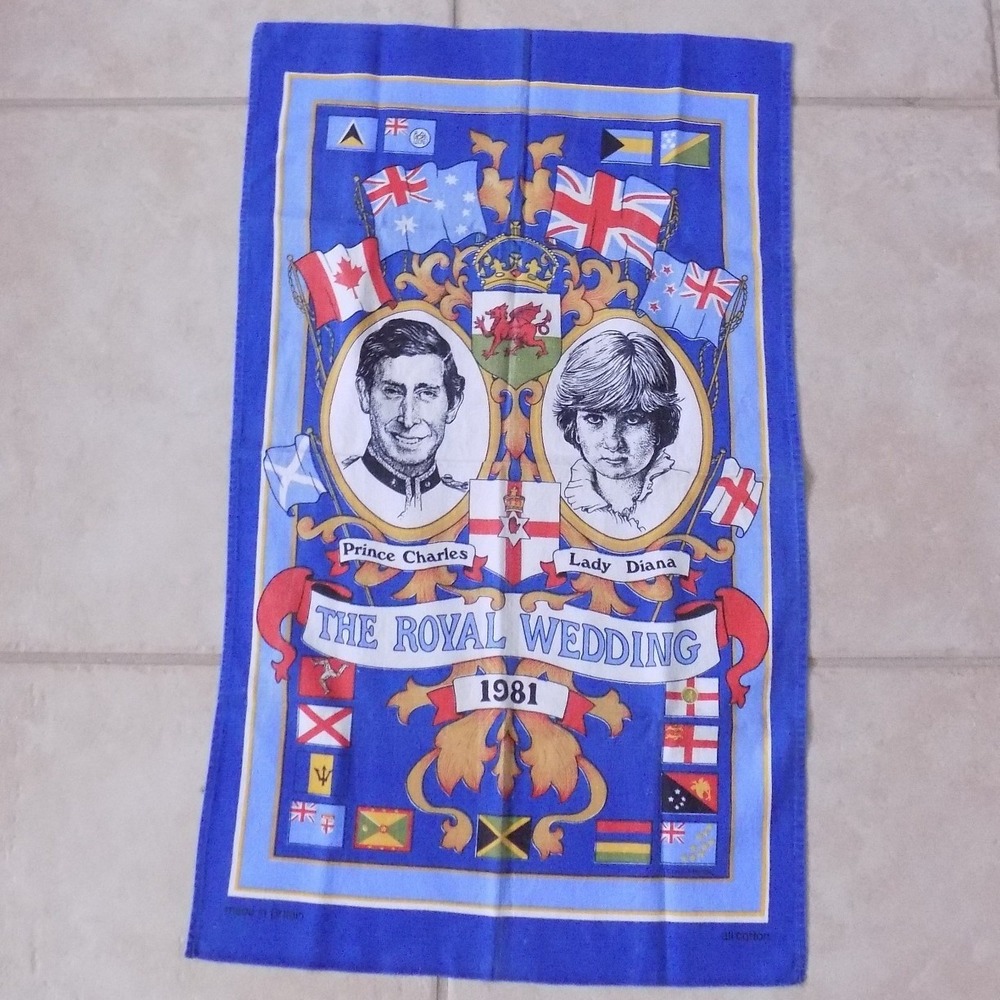Vintage Royal Wedding 1981 Tea Towel Prince Charles Lady Diana